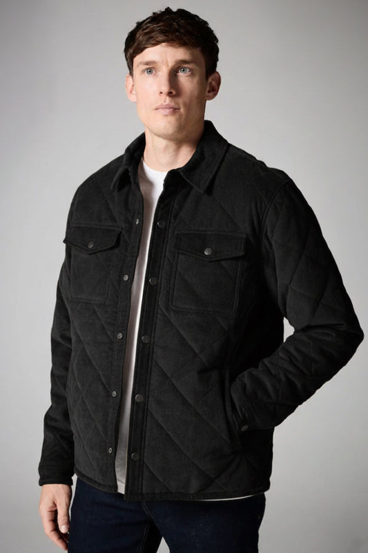 Corduroy Quilted Shacket - Black