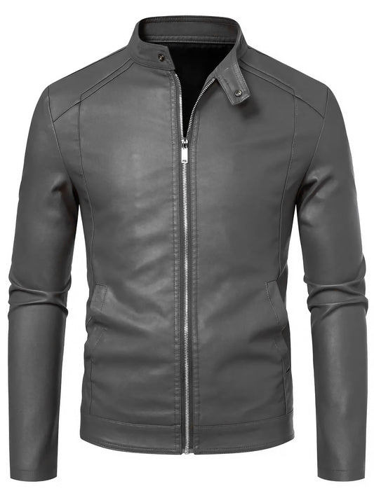 Classic Fit Faux Leather Jacket - Grey