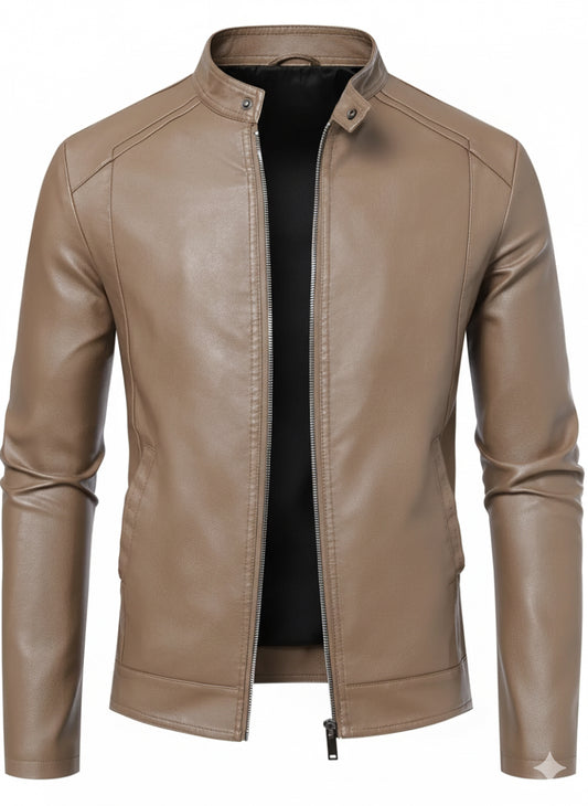 Classic Fit Faux Leather Jacket - Cream