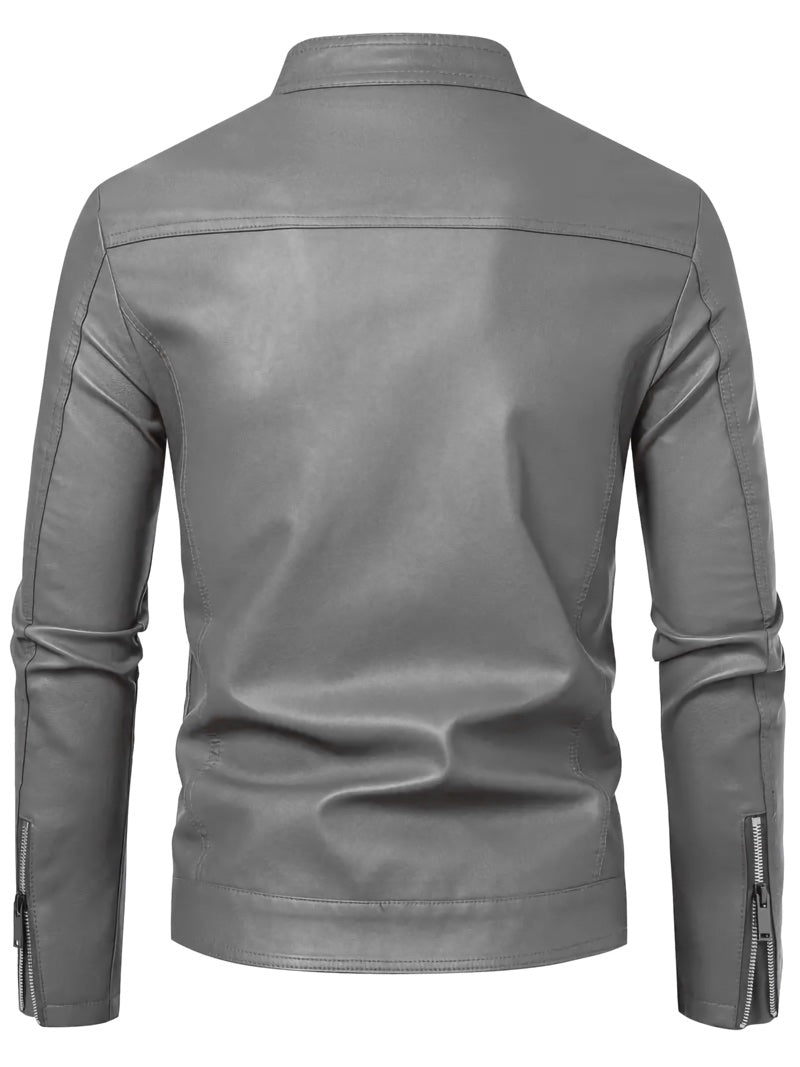 Classic Fit Faux Leather Jacket - Grey
