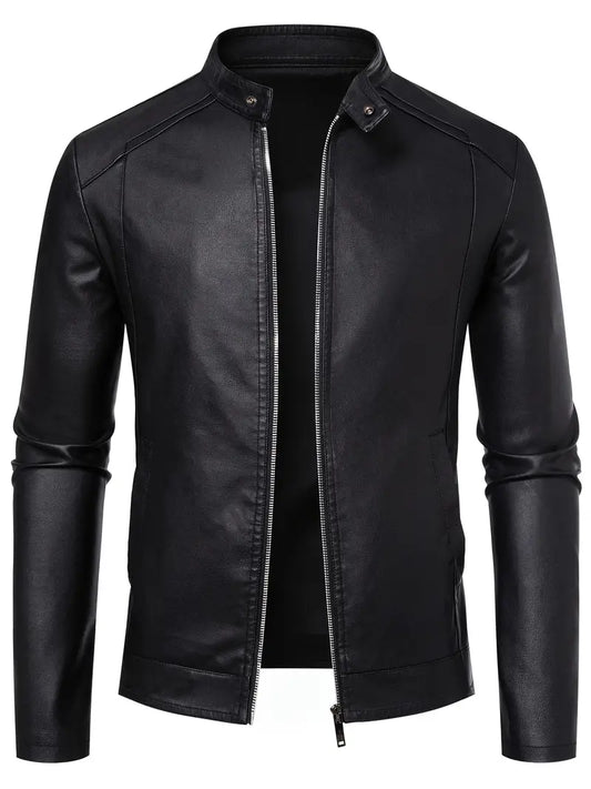 Classic Fit Faux Leather Jacket - Black