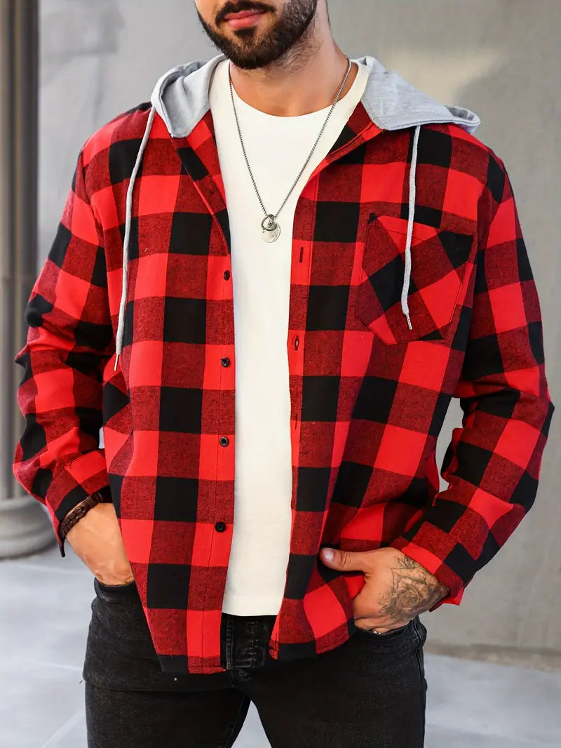 Flannel Hooded Shacket - Red