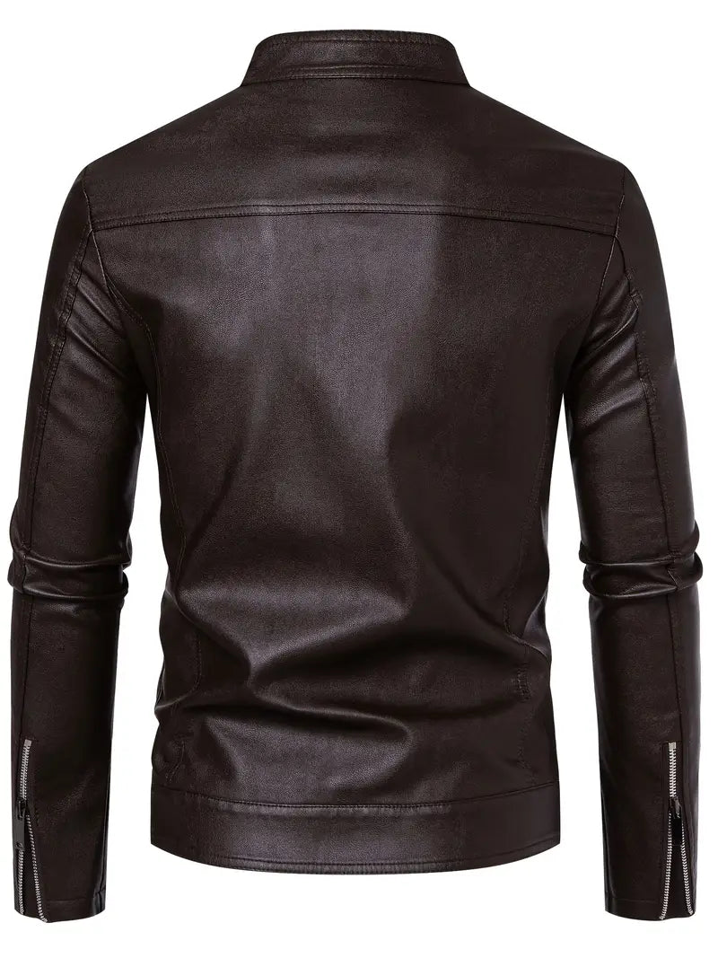 Classic Fit Faux Leather Jacket - Black