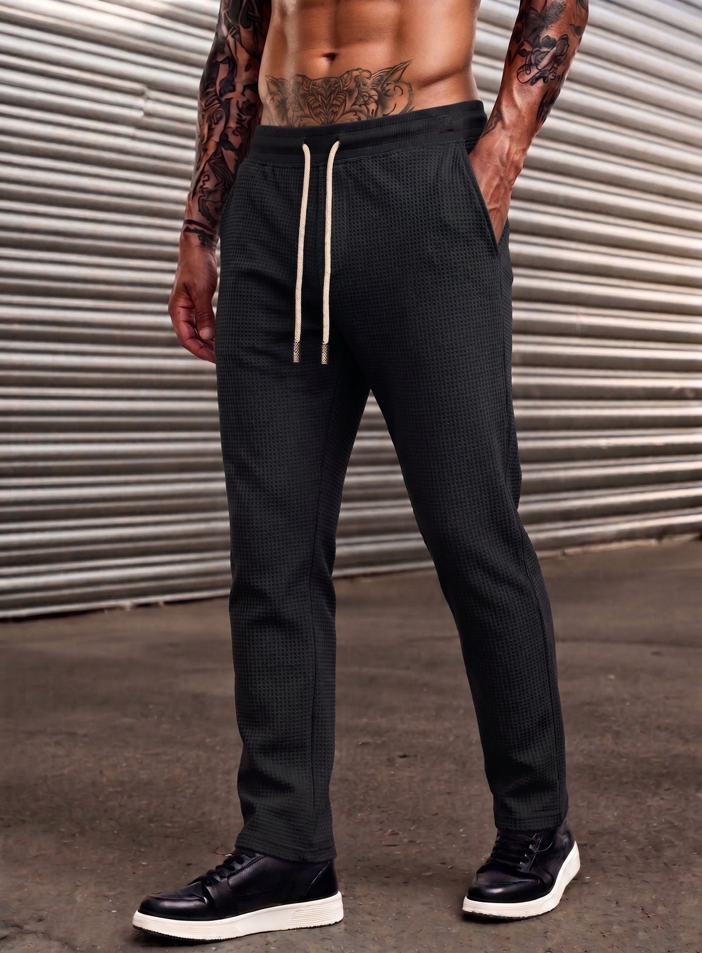 Classic Waffle Knit Trouser - Black