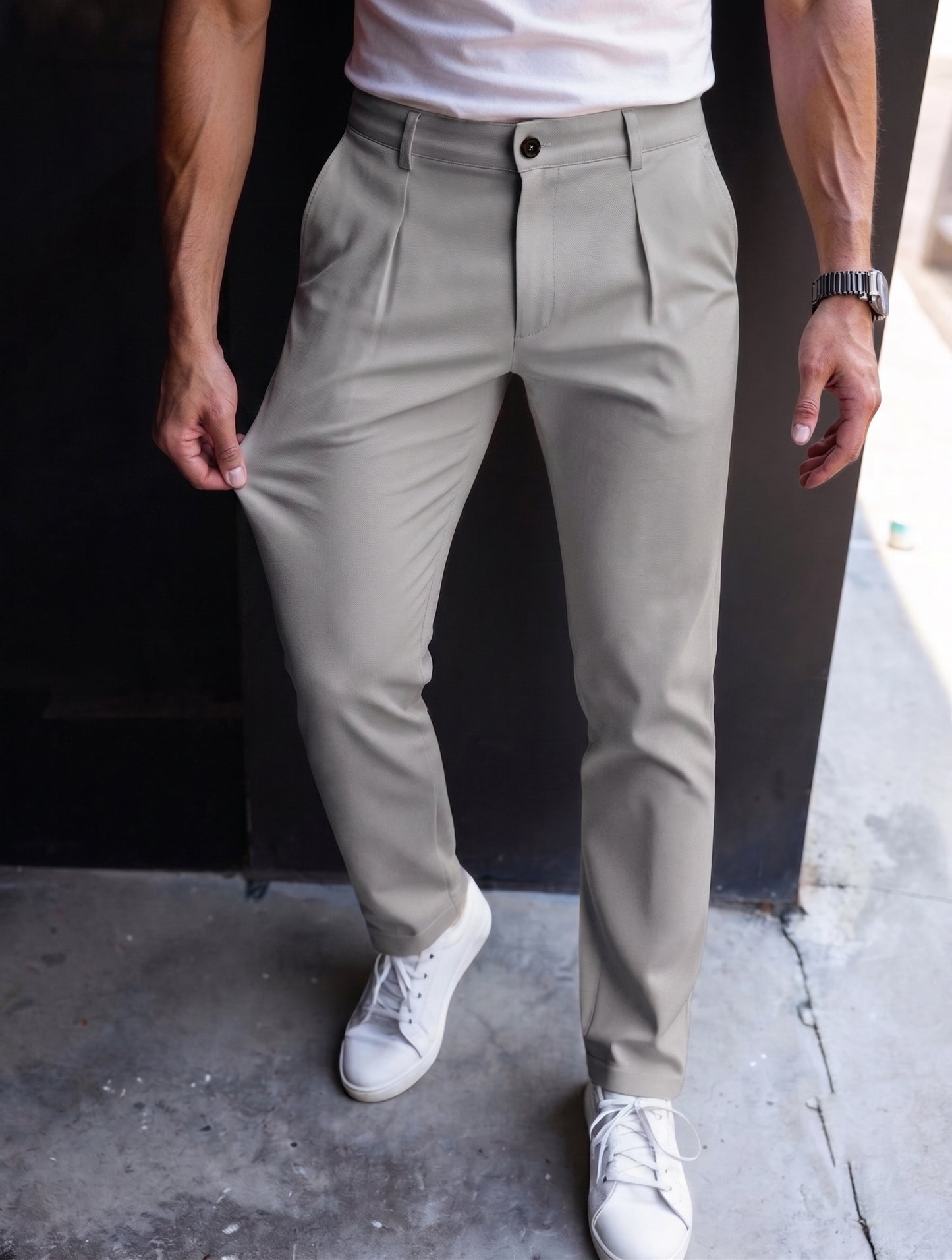 Travel Spandexdry Pleated Pants - Silver