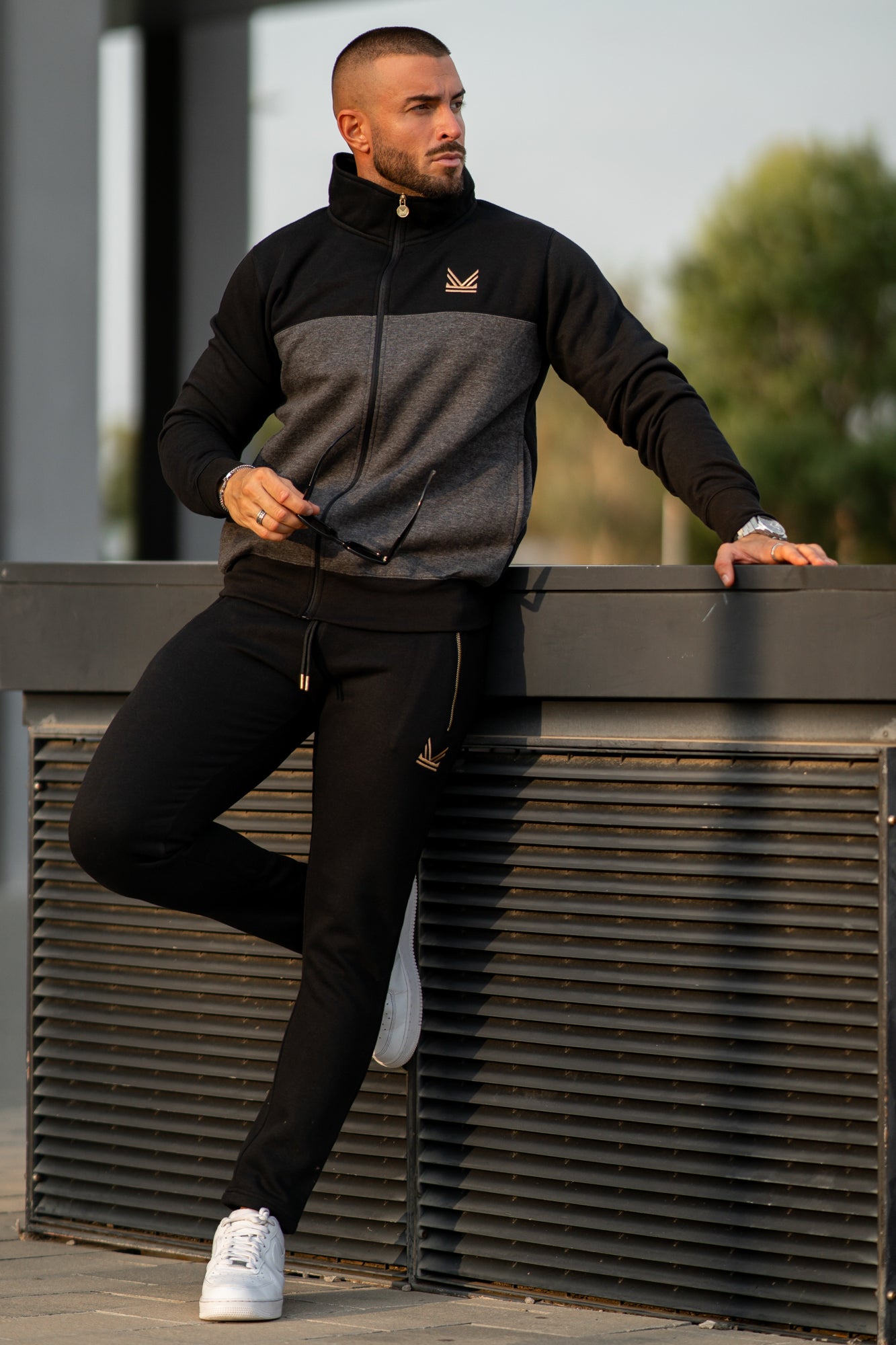 Gold Cotton Tracksuit - Charcoal