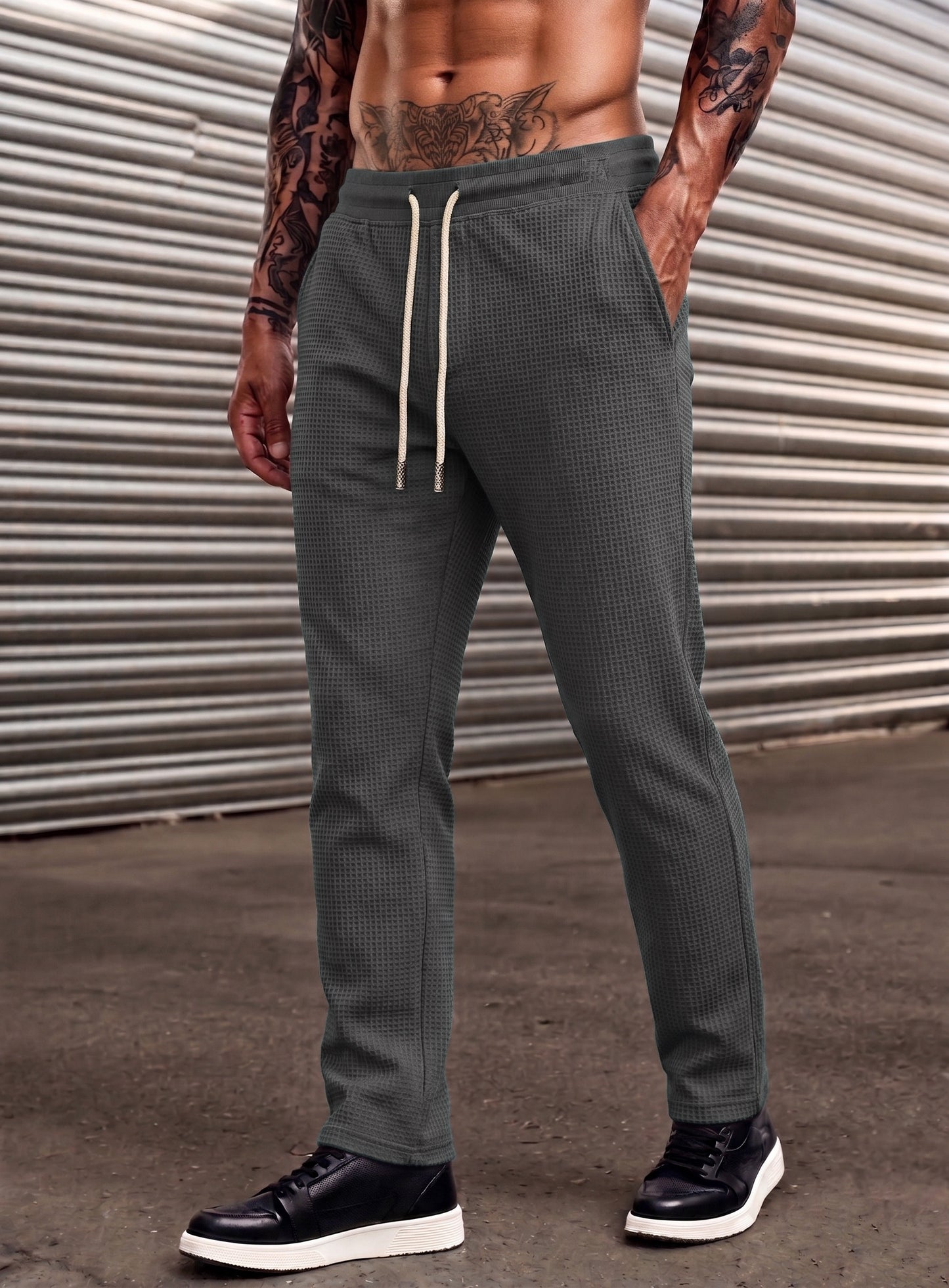 Classic Waffle Knit Trouser - Charcoal