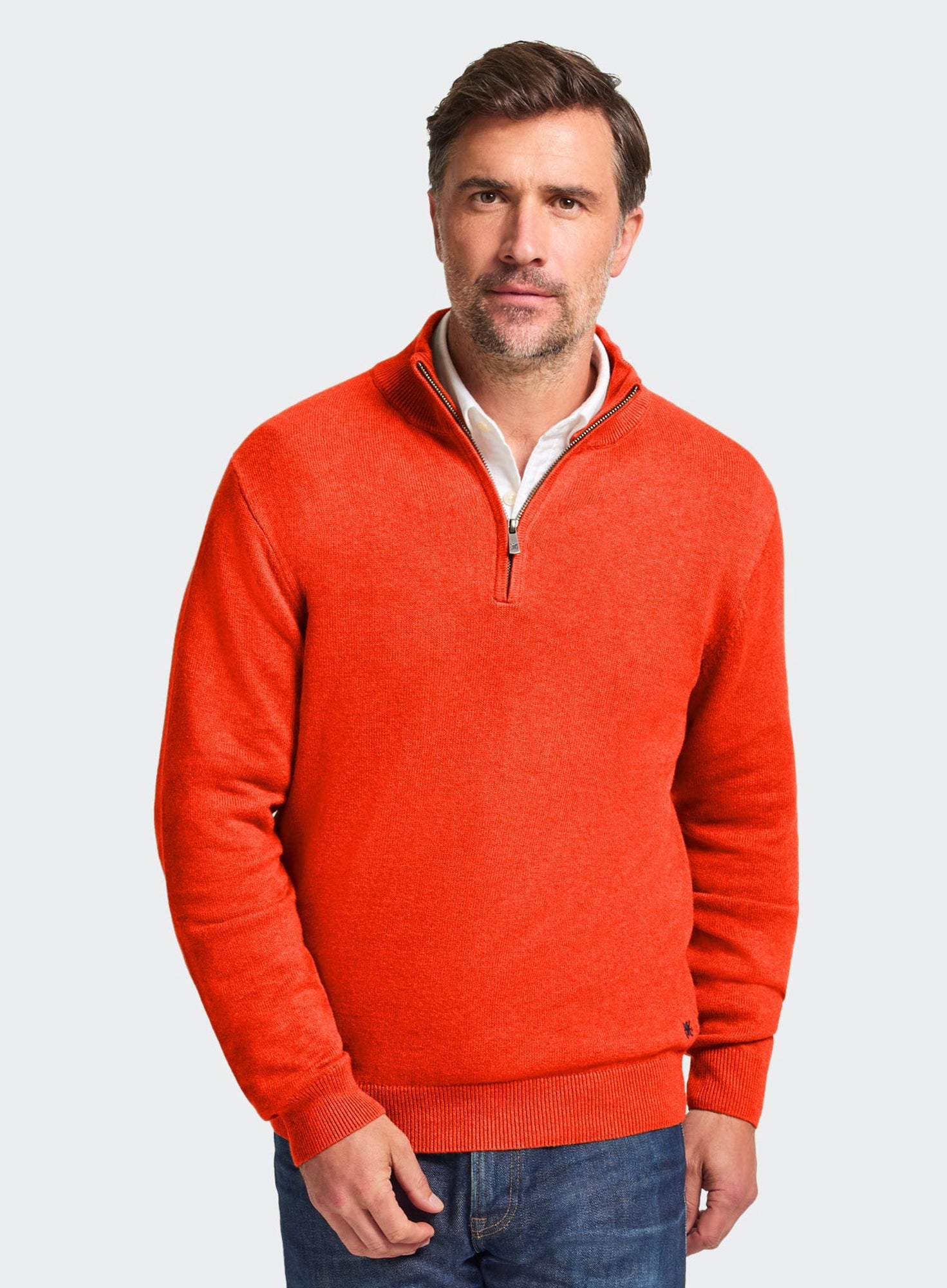 Sw85 Half-Zip Funnel Neck Ribbed Sweater - Orange