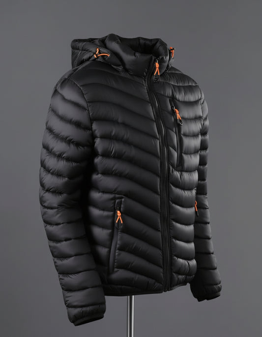 Wave Puffer Hoodie - Black
