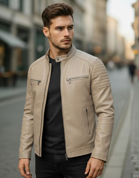 Signature Leather Jacket - Cream