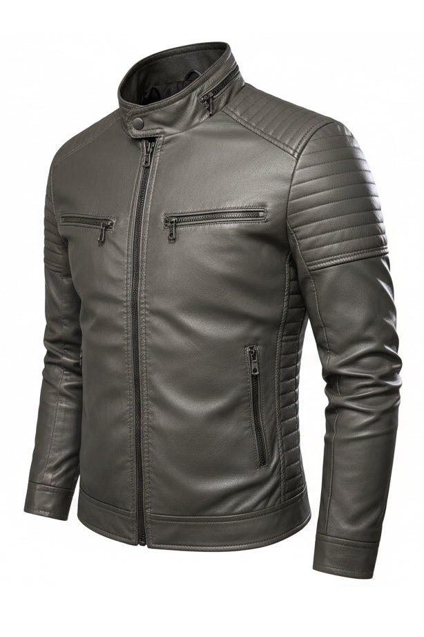 Signature Leather Jacket - Grey