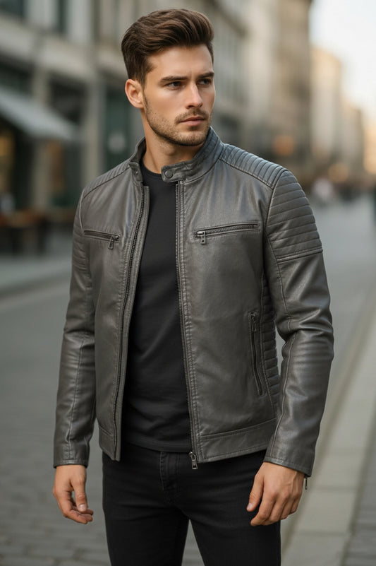 Signature Leather Jacket - Grey