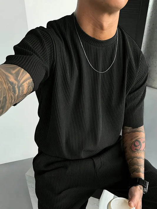 Cedro Drop Needle Texture Oversize Tee - Black
