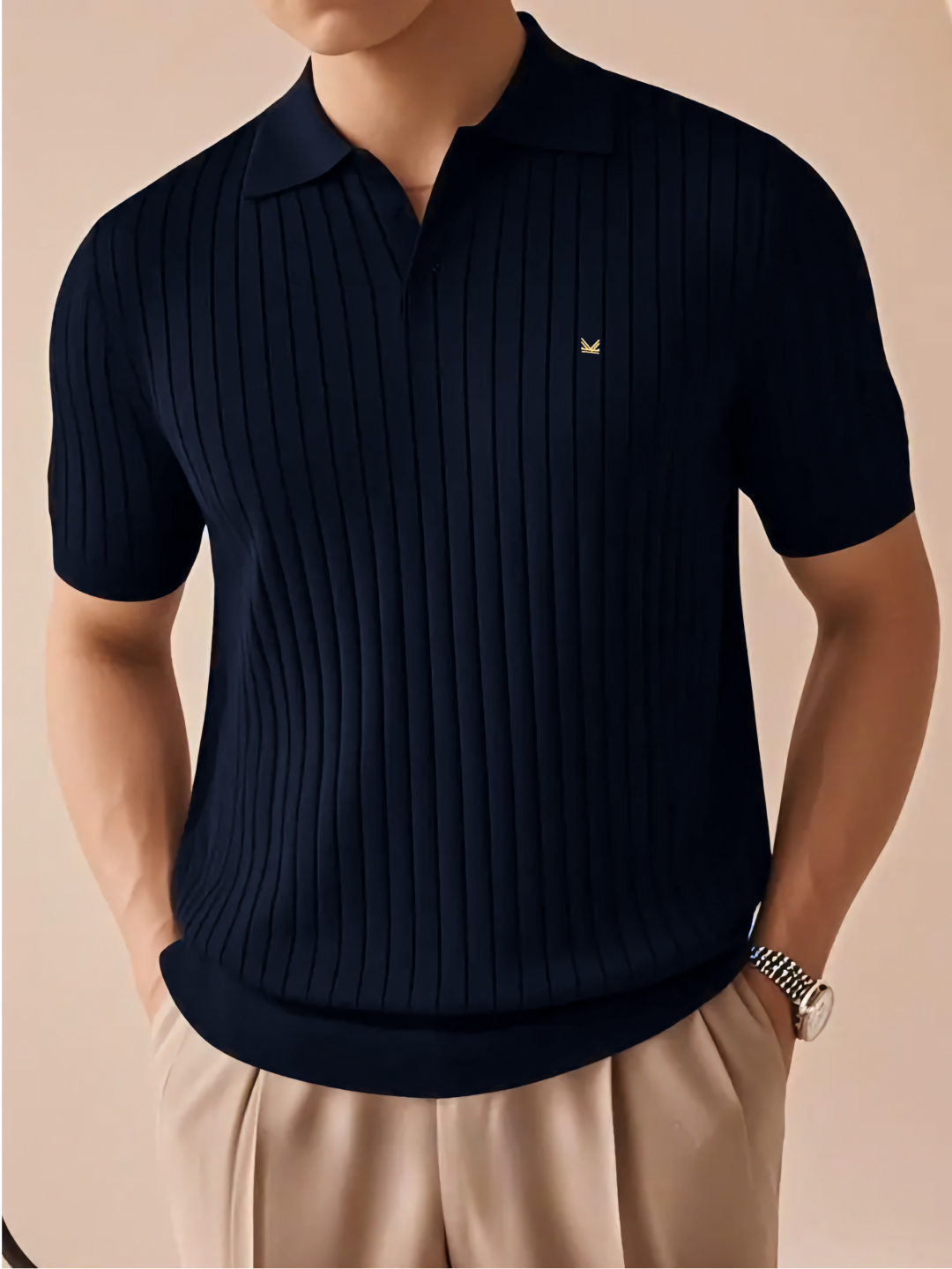 Drop Needle Texture Series Cotton Polo- Navy