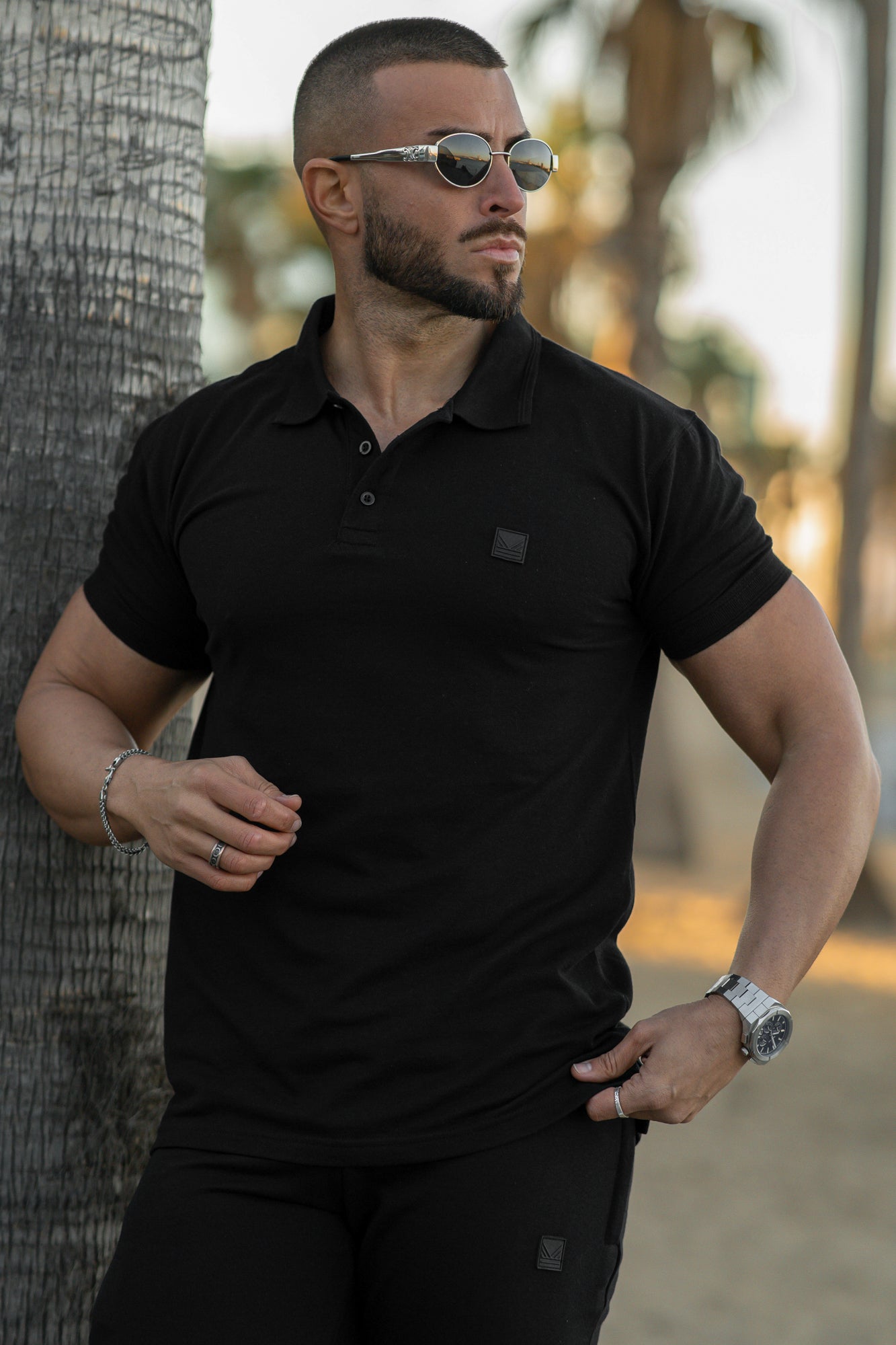 Gothic All Black Cotton Polo