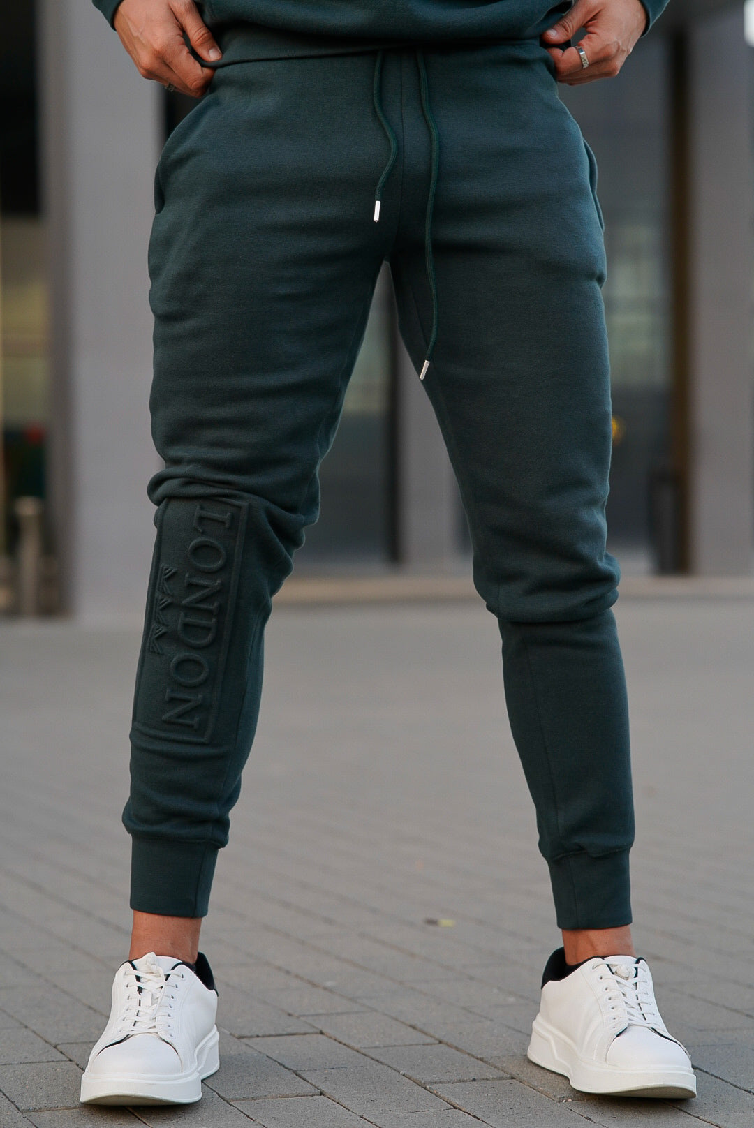 Embossed Cotton Trouser - Teal Green