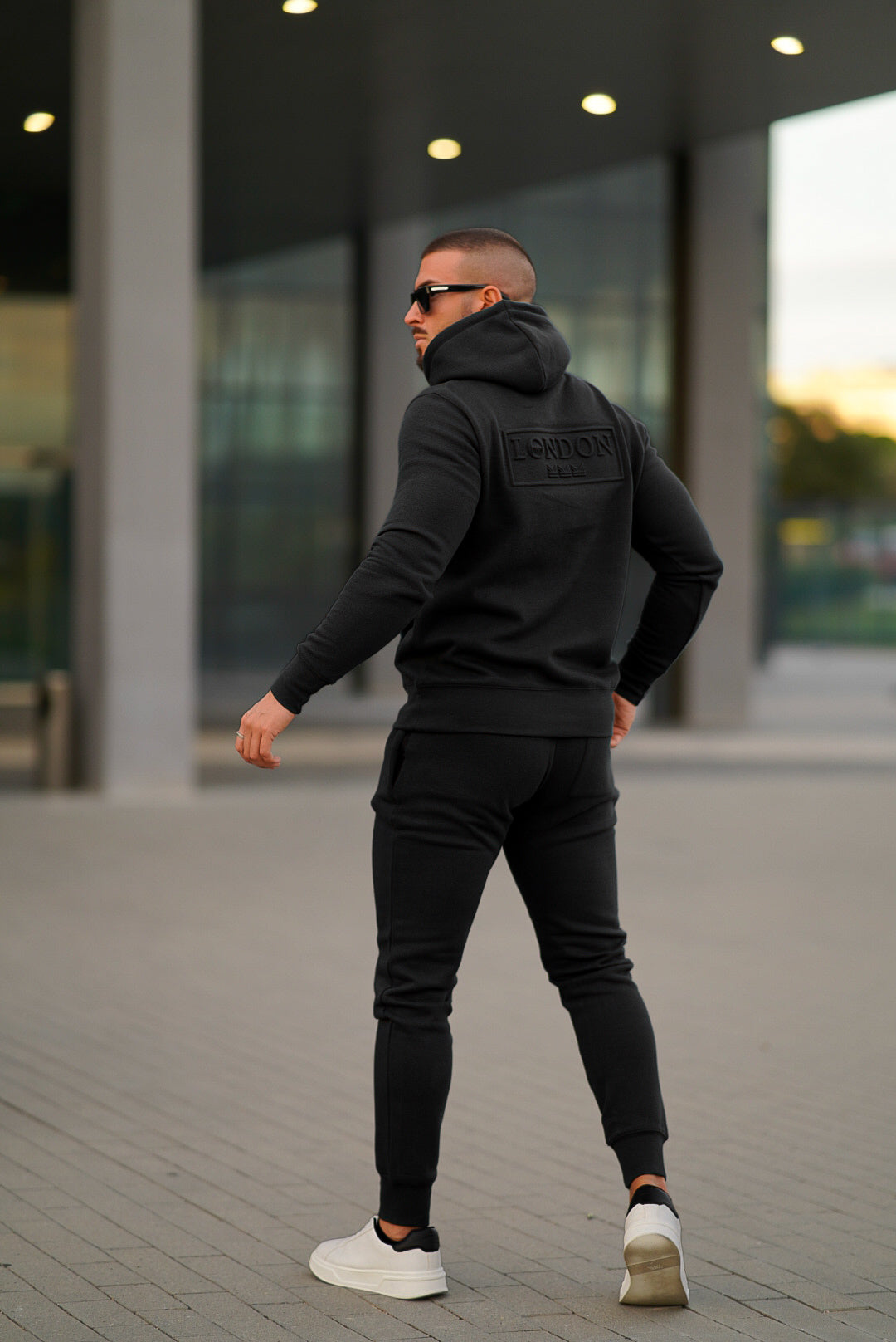 Embossed Cotton Tracksuit - Black