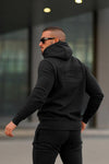 Embossed Cotton Hoodie - Black