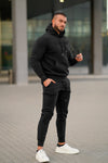 Embossed Cotton Hoodie - Black