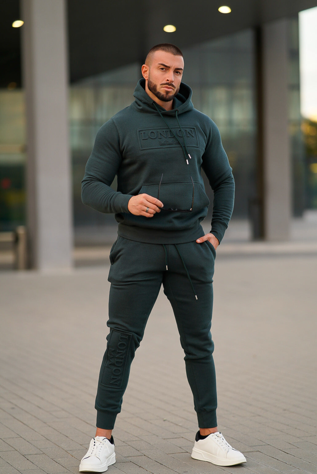 Embossed Cotton Tracksuit - Teal Green