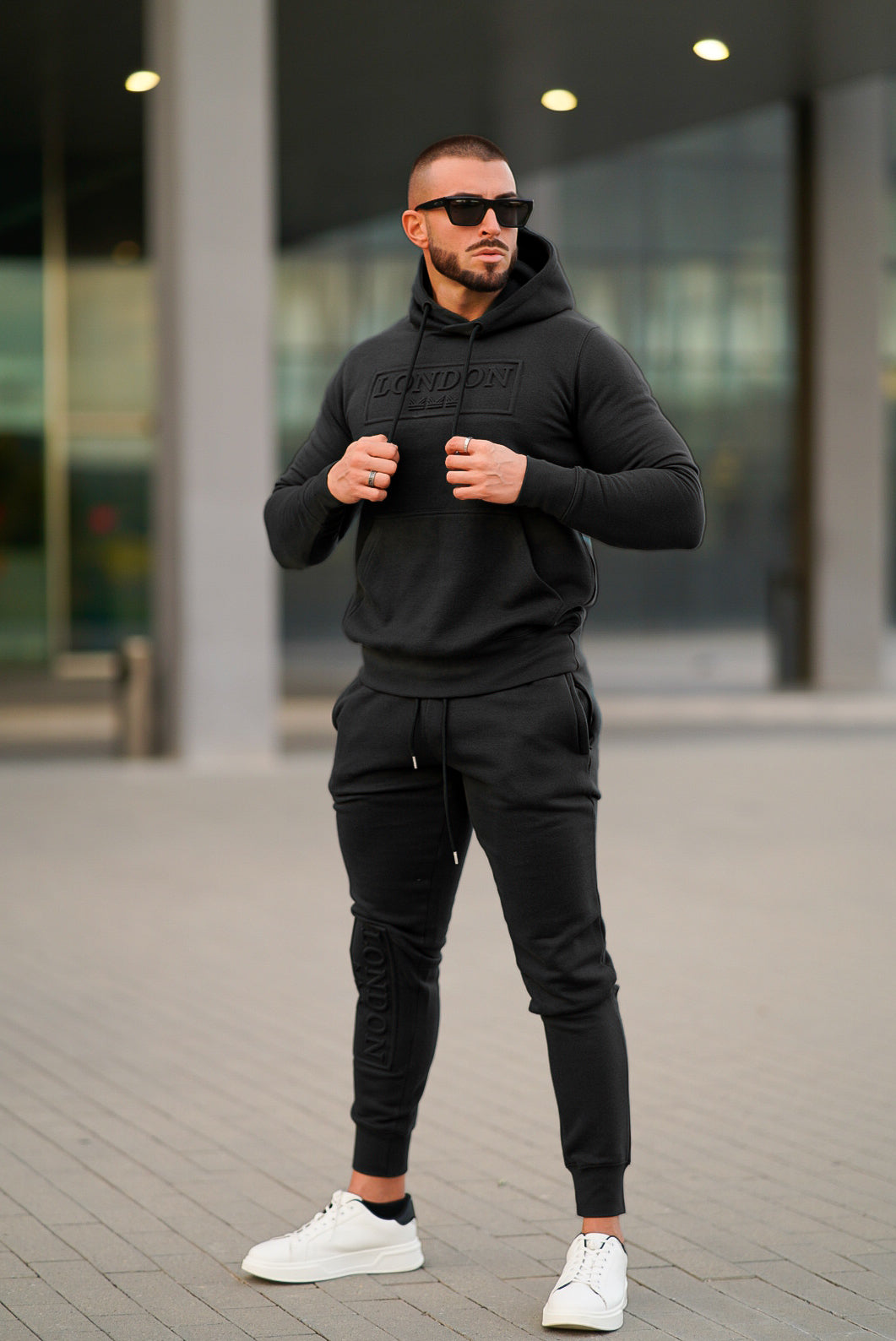 Embossed Cotton Tracksuit - Black