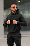 Embossed Cotton Hoodie - Black