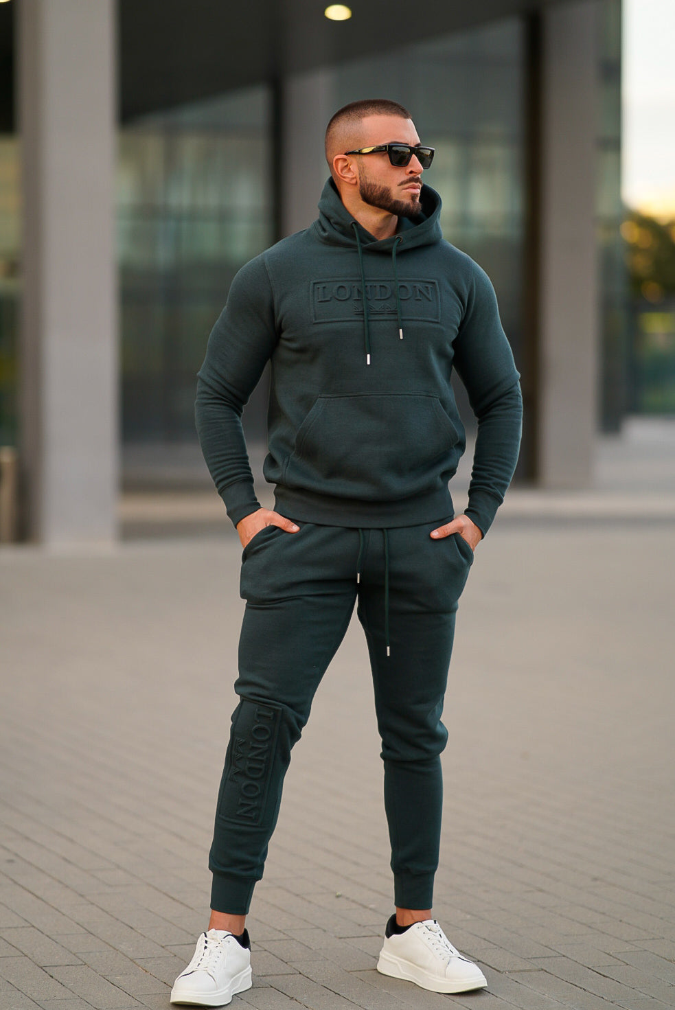 Embossed Cotton Tracksuit - Teal Green