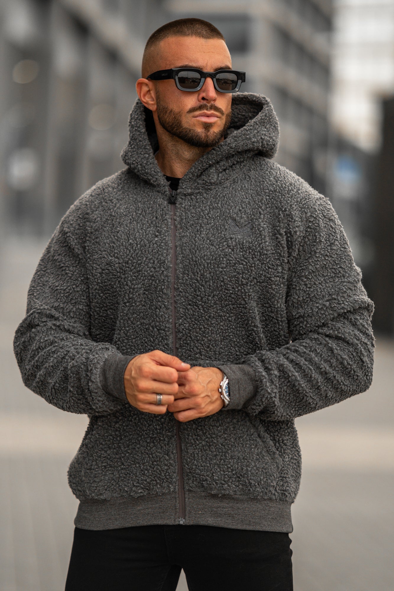 Gothic Sherpa Furr Hoodie - Charcoal