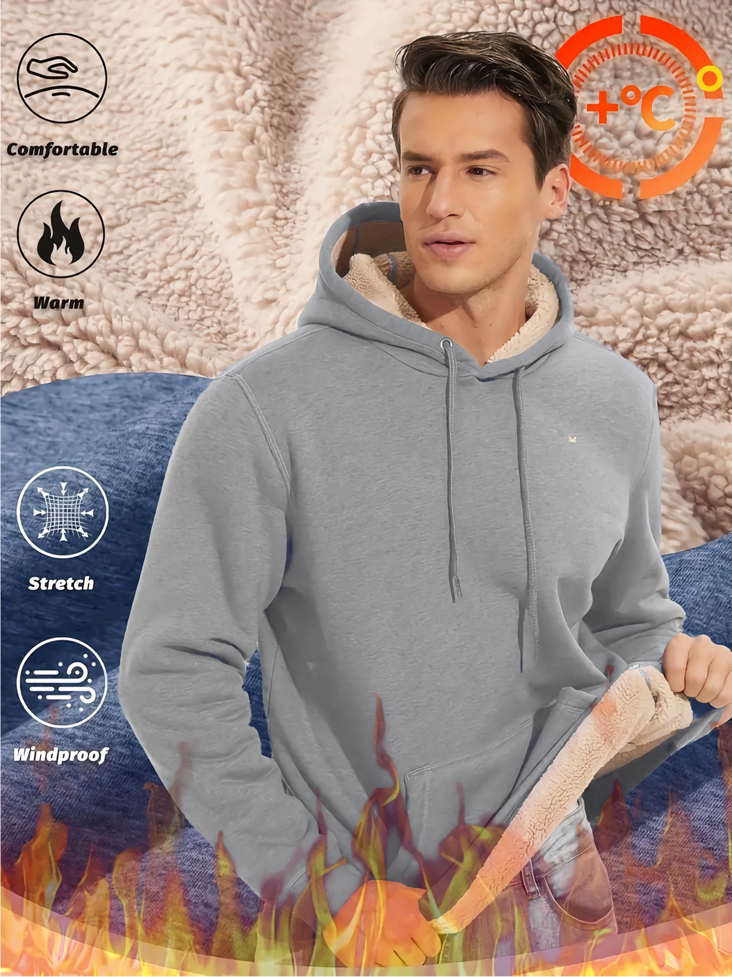 Sherpa Lined Hoodie - Silver
