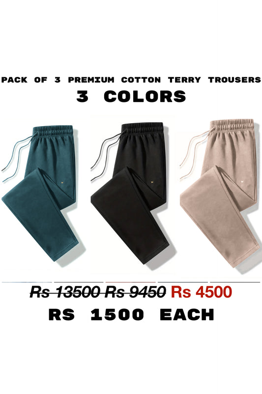 2 King SlimFit Cotton Terry Trouser Bundle  - 3 Colors