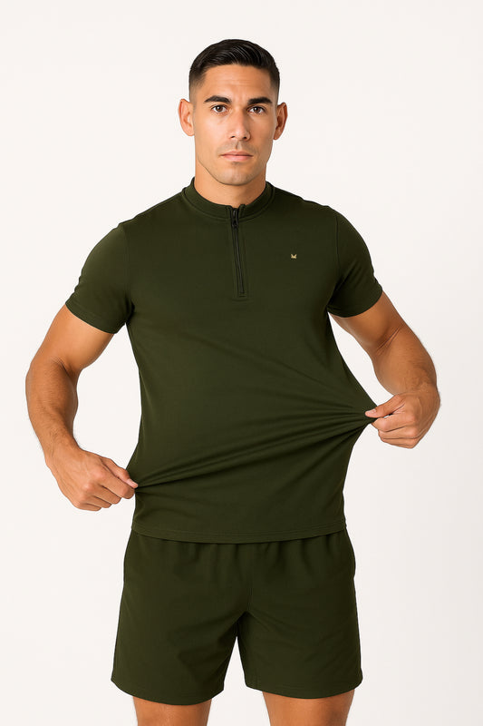 Zipper Henley Spandexdry - Olive