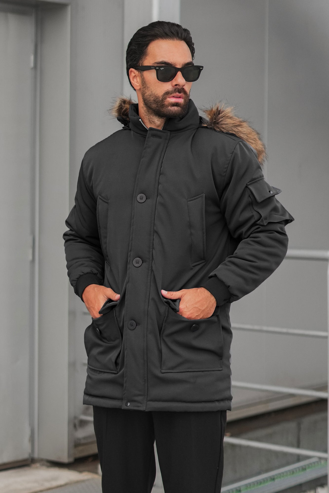 Imported Parka Long Coat - Black (removable hood)