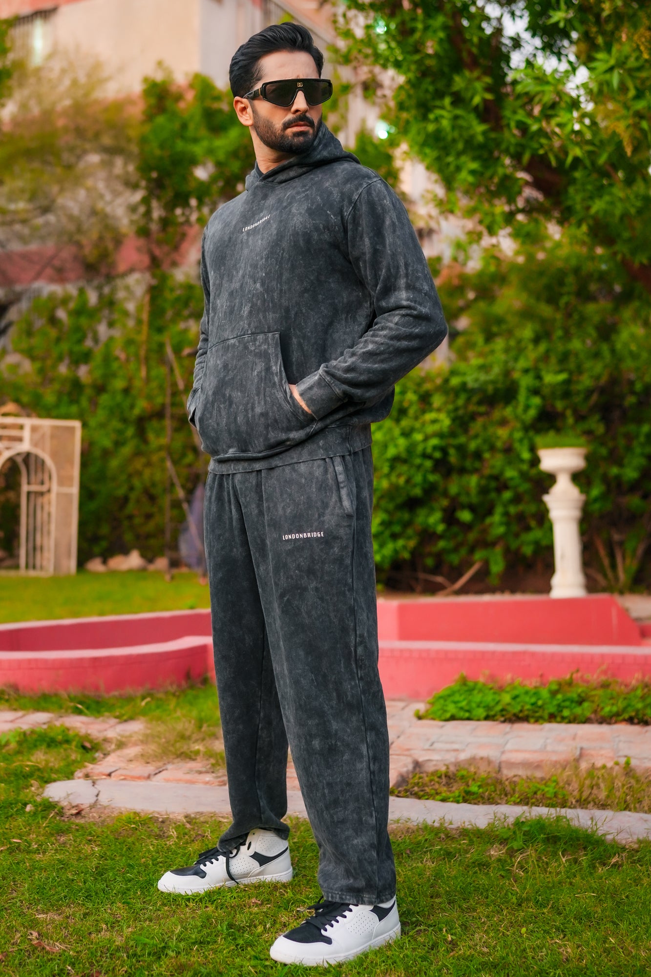 Washed Vintage Cotton Tracksuit - Black