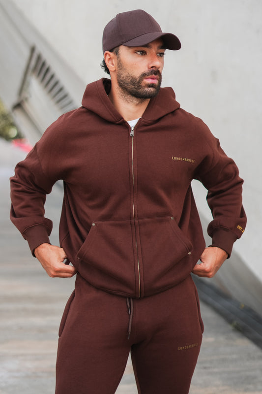 Rivet Oversize Cotton Hoodie - Chocolate