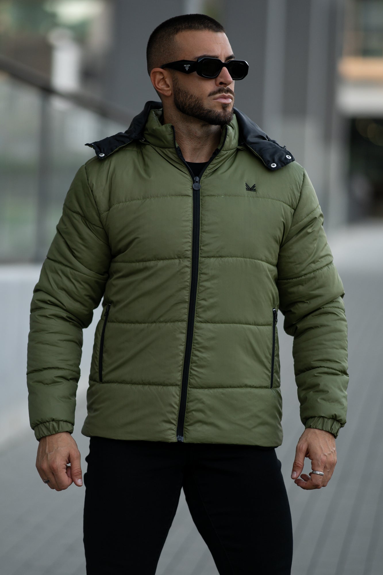 Removable Hood Puffer Jacket - Olive