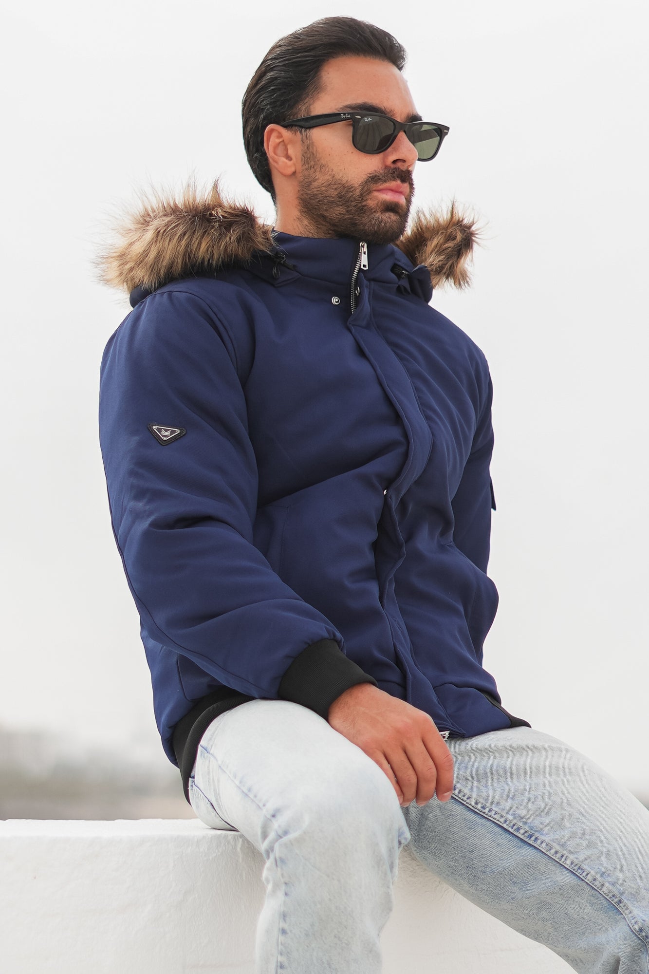 Imported Parka Jacket - Navy (removable hood)