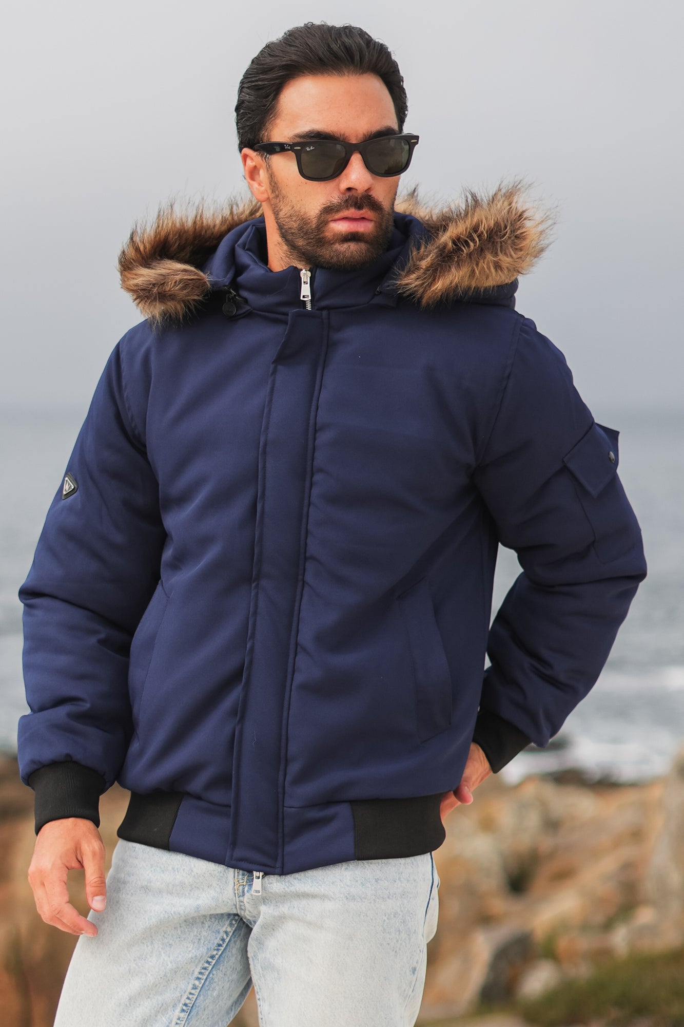 Imported Parka Jacket Navy removable hood