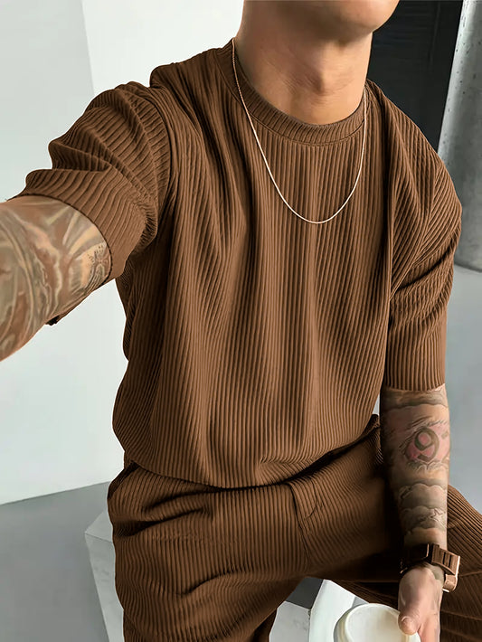 Cedro Drop Needle Texture Oversize Tee - Camel