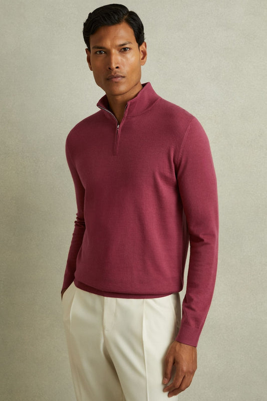 Fleece Zip Mockneck  - Pink