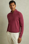 Sw74 Half-Zip Funnel Neck Ribbed Sweater - Pink