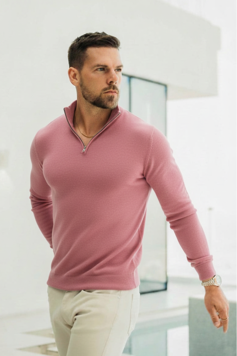 Quarter Zip Rib Knit Sweater - Lavendar