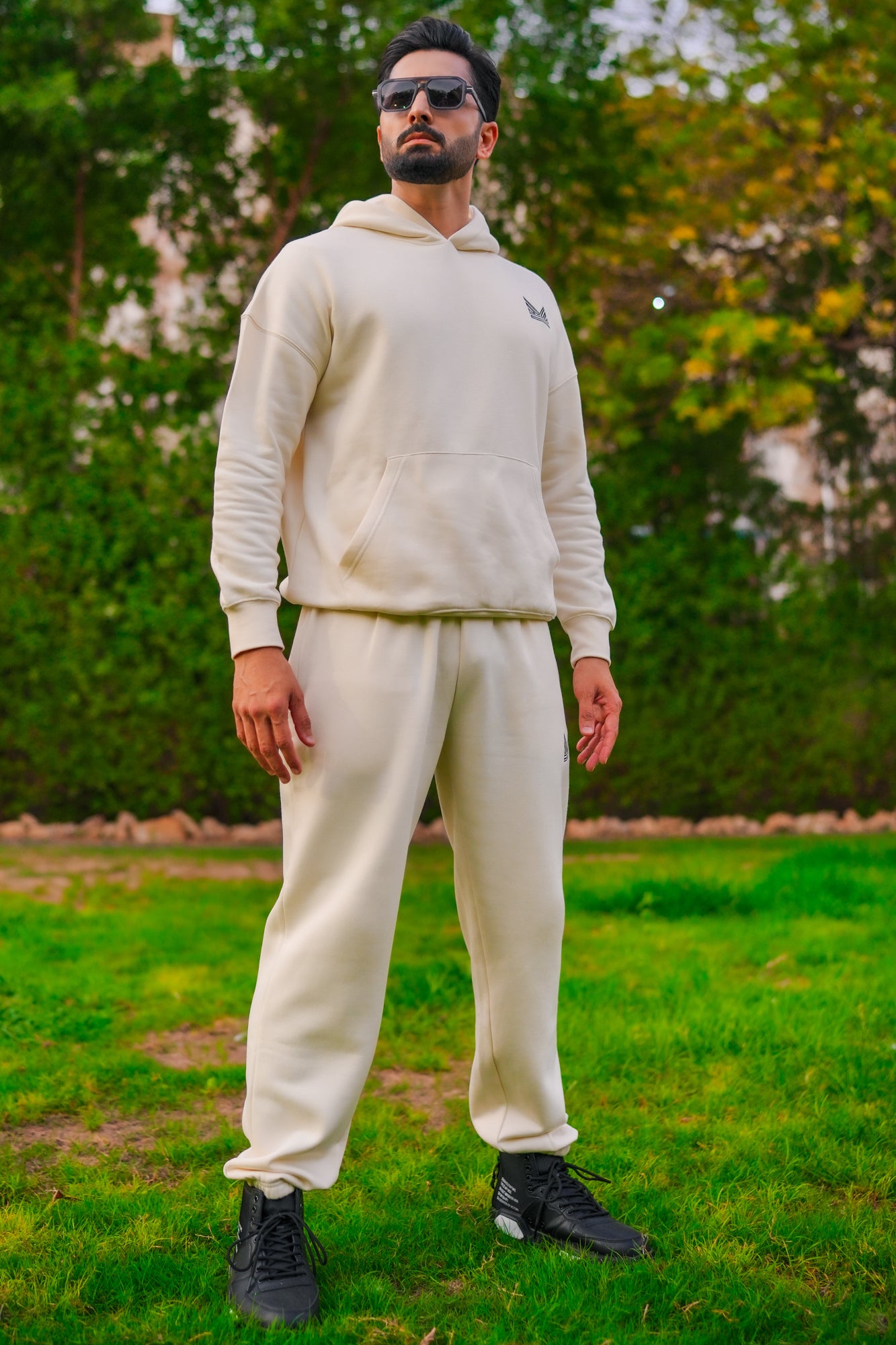 Crest Dropshoulder Cotton Tracksuit - Ivory