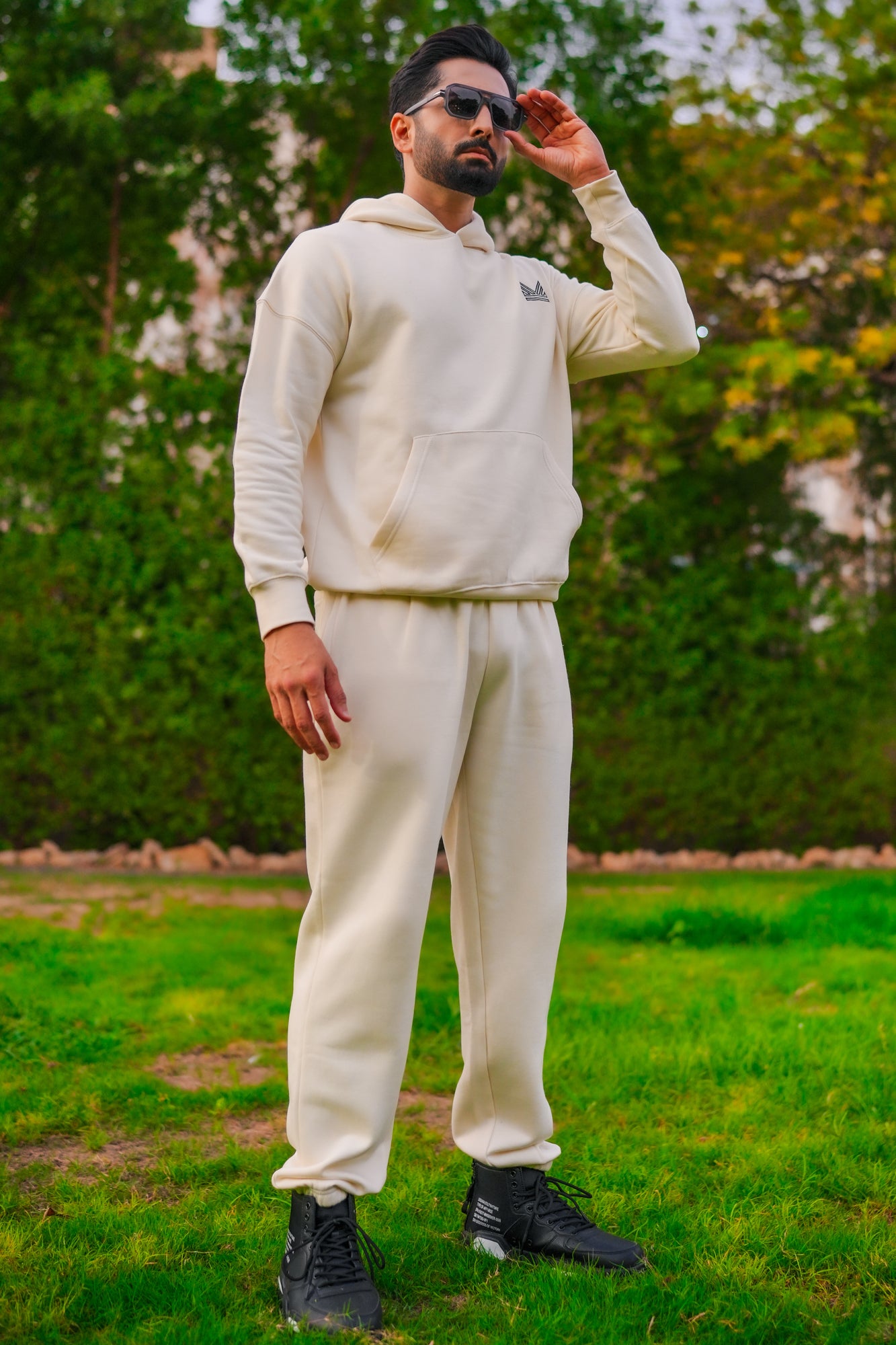 Crest Dropshoulder Cotton Tracksuit - Ivory