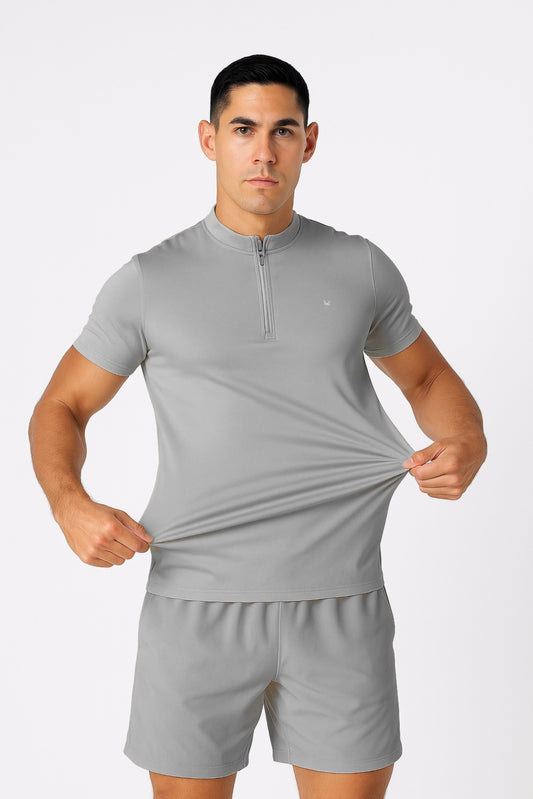 Zipper Henley Spandexdry - Silver