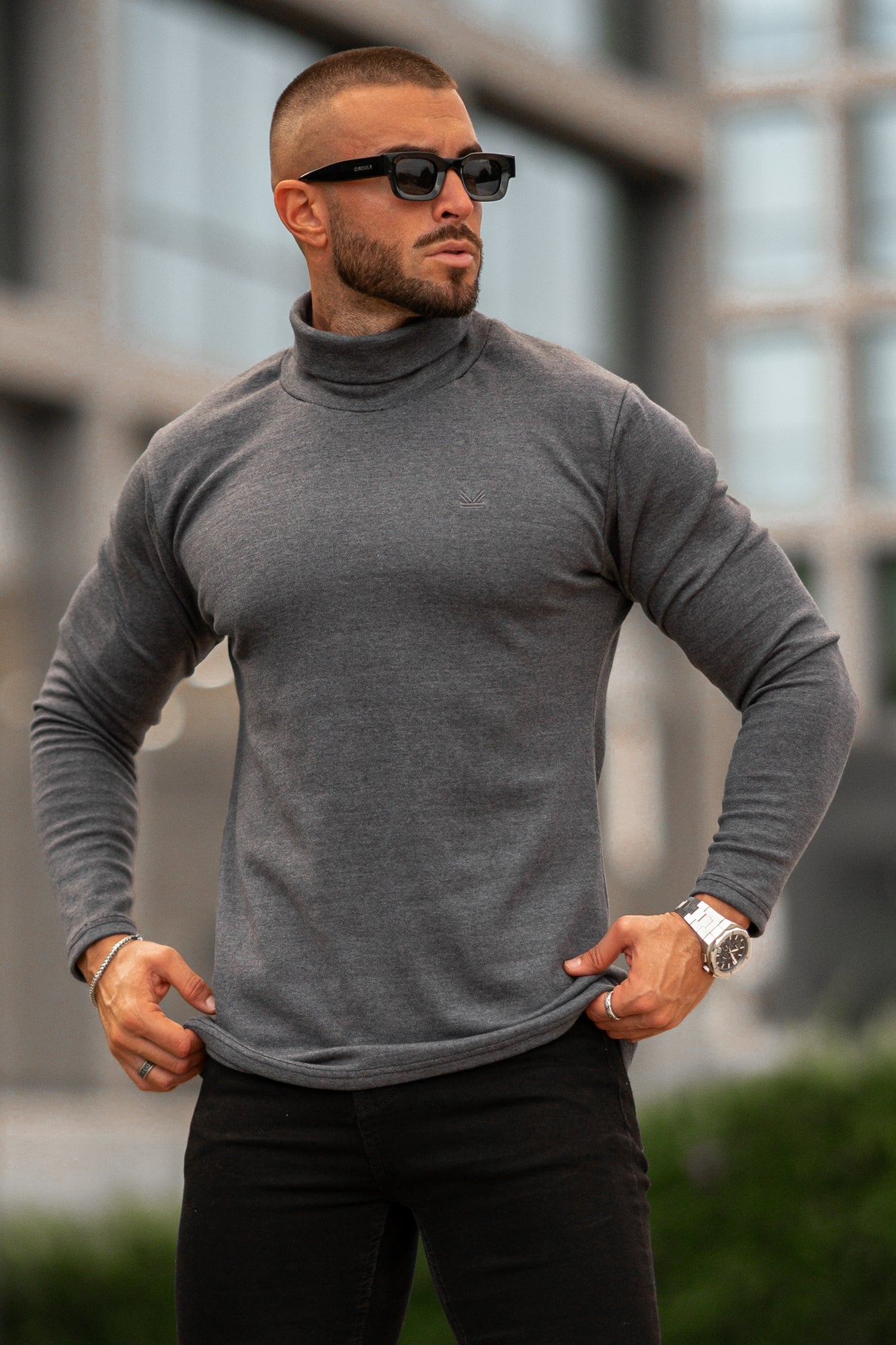 Sw73 SLIM FIT RIB-KNIT TURTLENECK SWEATER - Charcoal