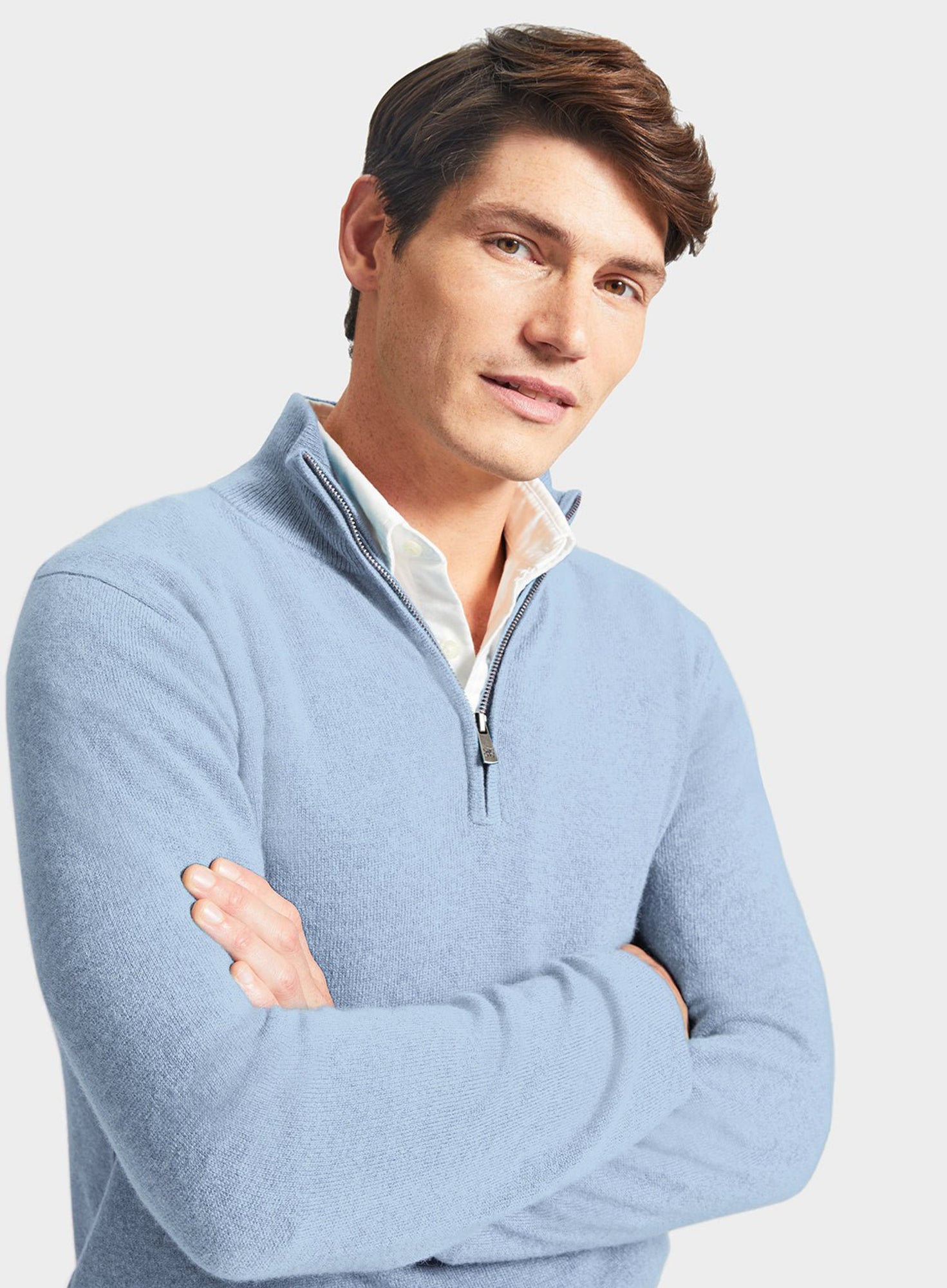 Sw83 Half-Zip Funnel Neck Ribbed Sweater - sky