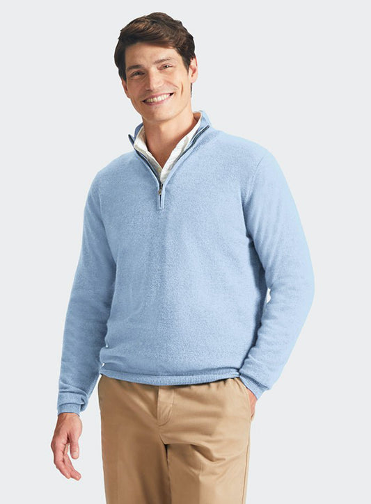 Sw83 Half-Zip Funnel Neck Ribbed Sweater - sky