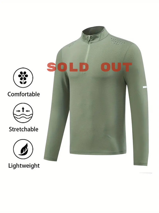 Zipper Full Sleeve Henley Spandexdry - Olive