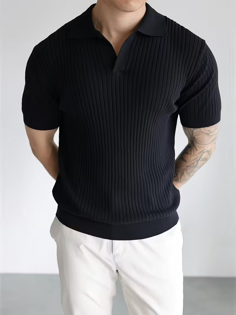 Azure Dropneedle Texture Polo - Black