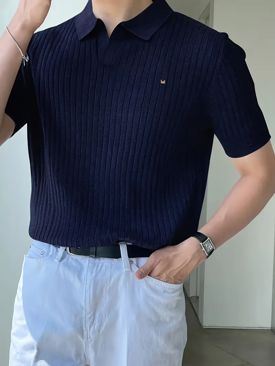 Drop Needle Texture Series Cotton Polo- Navy